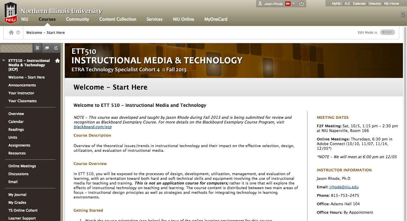 screenshot of welcome page of course