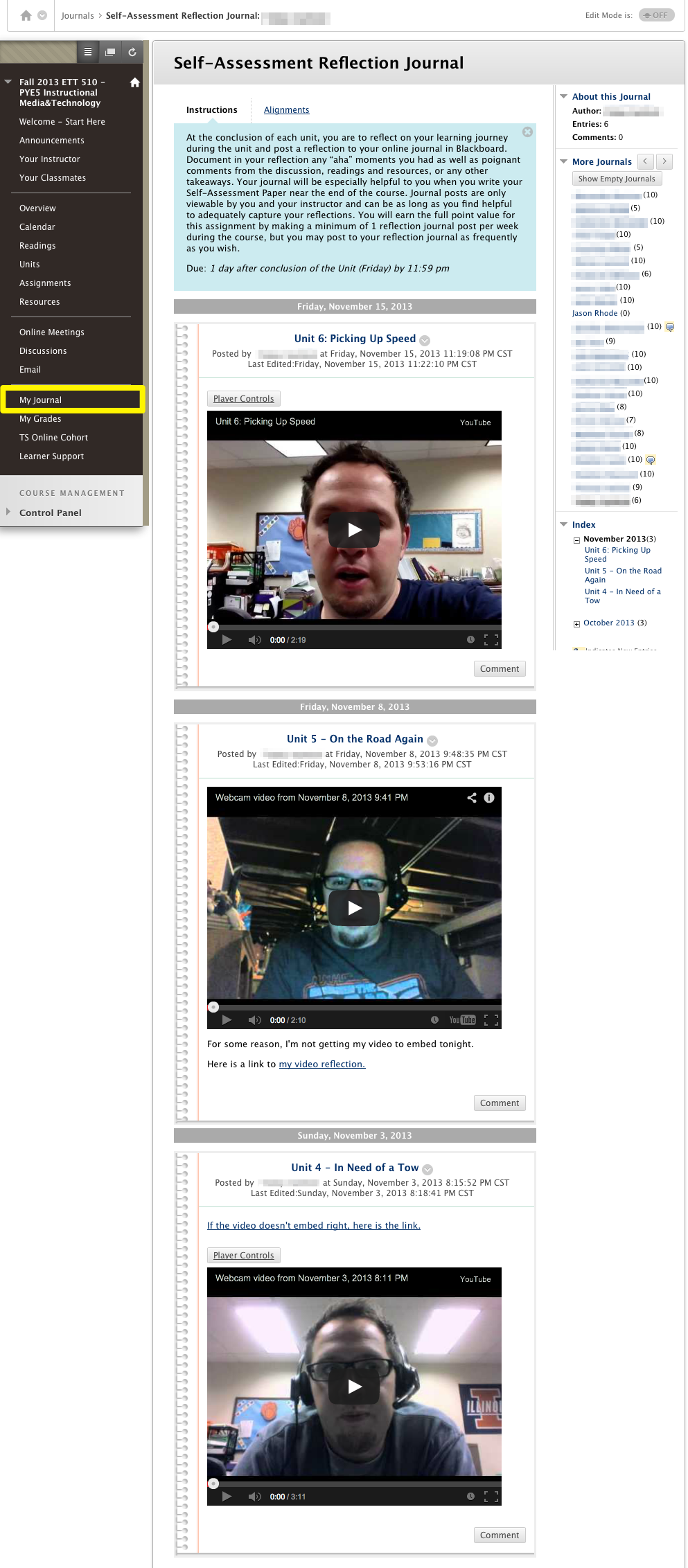 sample journal video postings