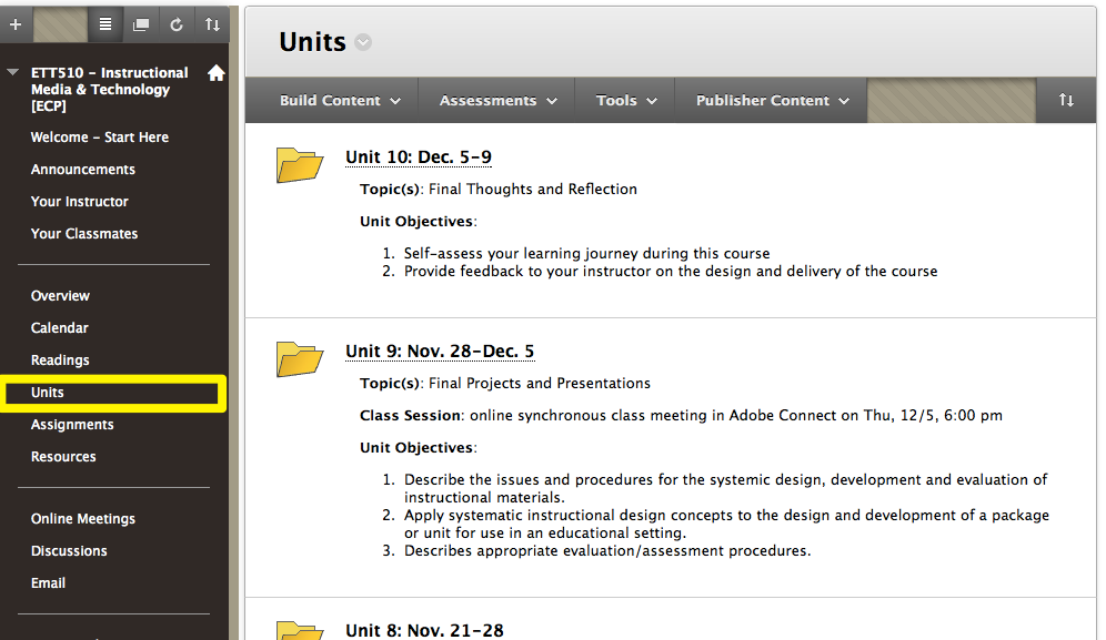 units in content area