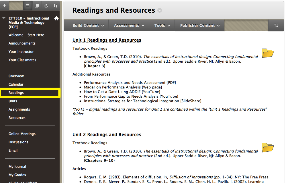 Readings folders