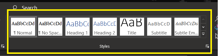 screenshot of Microsoft Office Styles
