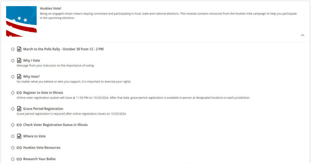 screenshot of Huskies Vote module
